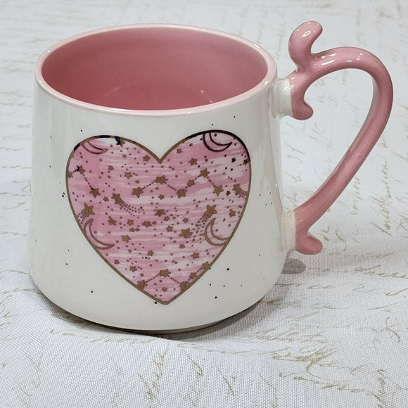 Shabby Chic White And Pink‎ Ceramic Coffee Mug Hearts Pattern 16 Oz - Picture 12 of 12